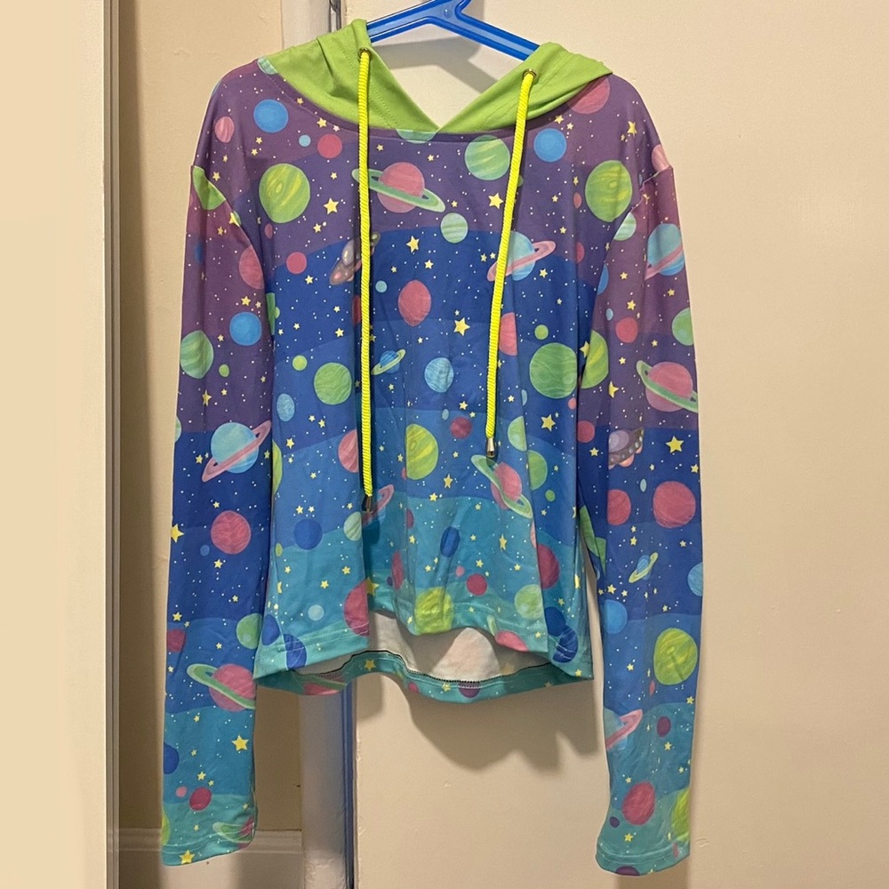 Good Fortune Cropped Space Hoodie XS Decora Kawaii Kidcore Ravecore